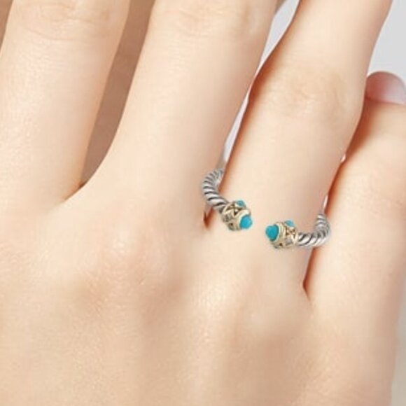 DAVID YURMAN STERLING SILVER & 14K GOLD TUQUOISE & DIAMOND RENAISSANCE RING - Picture 9 of 9